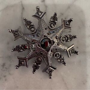 Hematite snowflake brooch, 2 1/2 inches, like new